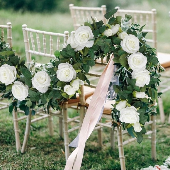 4 count | White Rose Floral Vines Artificial Flowers Wedding Garland - Picture 2 of 4